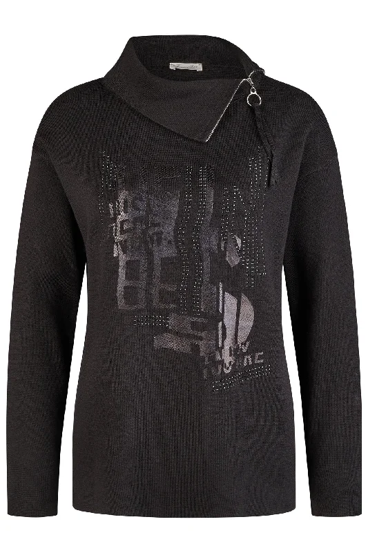Barbara Lebek Zip Neck Jumper Black 17200042 Mesh Fabric Canvas Fabric Denim Fabric