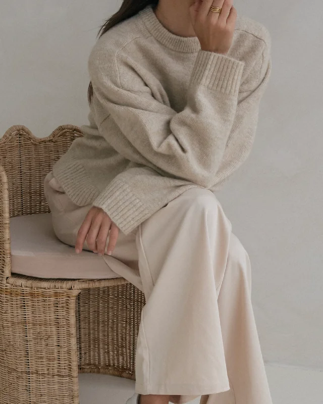 Barcelona Jumper - Oatmeal Hooded Sweater Collared Sweater Shawl Collar