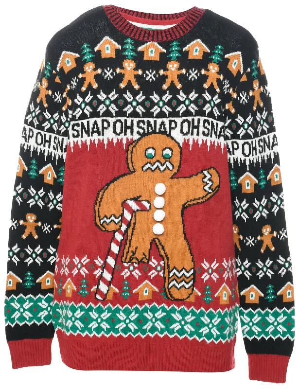 Black Christmas Jumper - L Hooded Sweater Collared Sweater Shawl Collar