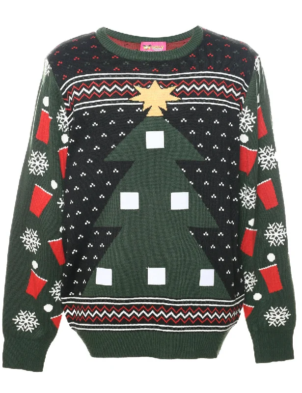 Black Christmas Jumper - L Silk Blend Satin Velvet