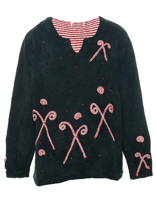 Black Christmas Jumper - M Seamless Knitted Crochet