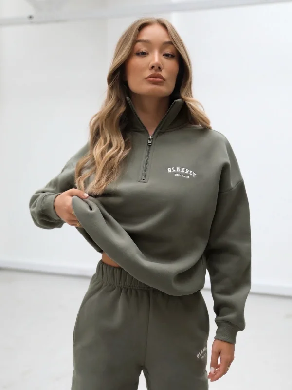Heritage 1/4 Zip Jumper - Safari Green Machine Wash Dry Clean Hand Wash