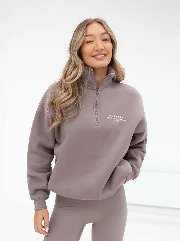 Ultimate 1/4 Zip Jumper - Pink Taupe Beaded Sweater Sequined Faux Fur