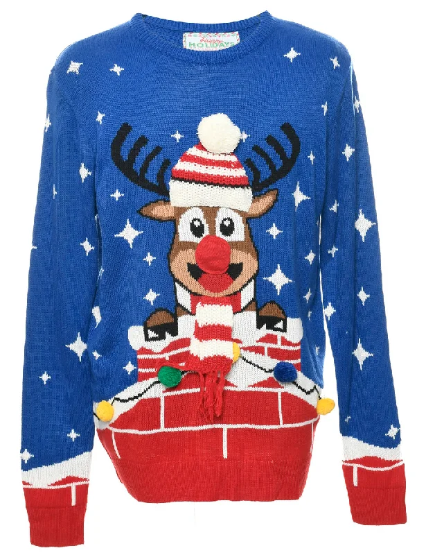 Blue Christmas Jumper - XL High Neck Crew Neck V-Neck