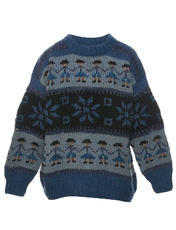 Blue Jumper - L Wool Fabric Cashmere Fabric Tweed Fabric