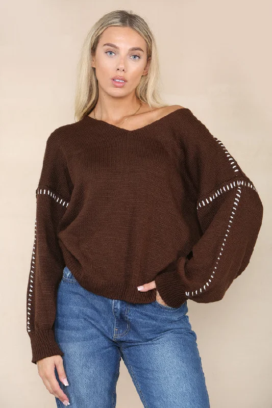 Brown contrast stitching jumper Faux Fur Fabric Real Fur Fabric Shearling Fabric