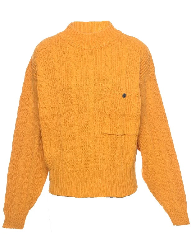 Cable Knit Jumper - L Herringbone Houndstooth Plaid