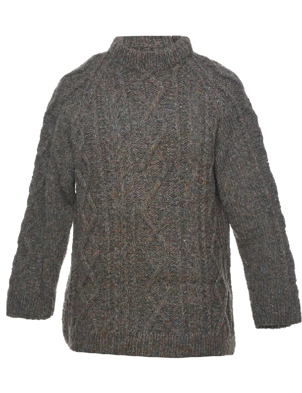 Cable Knit Jumper - L Cashmere Blend Cotton Blend Poly Blend