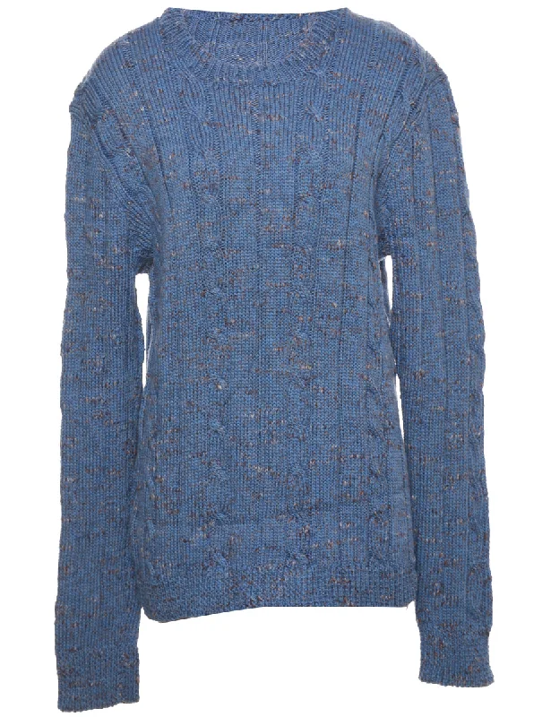 Cable Knit Jumper - L Striped Floral Plaid