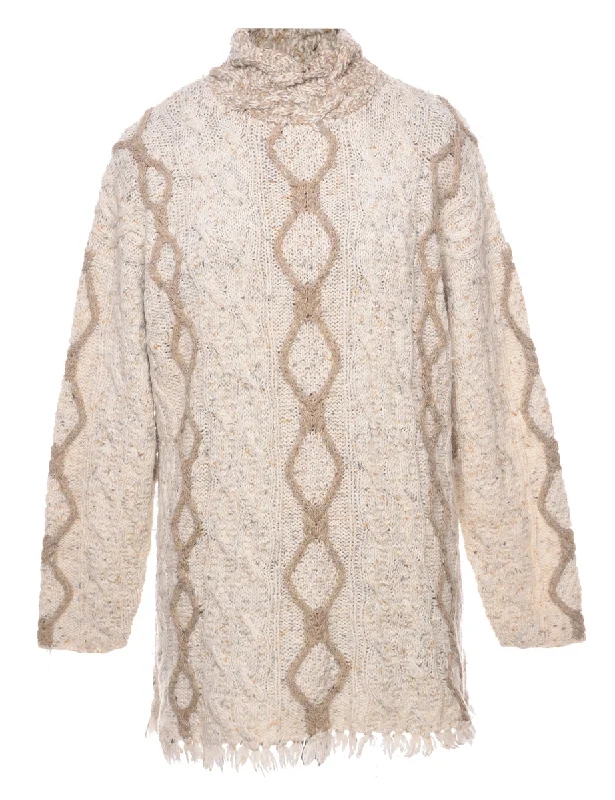Cable Knit Jumper - L Print Jacquard Patchwork