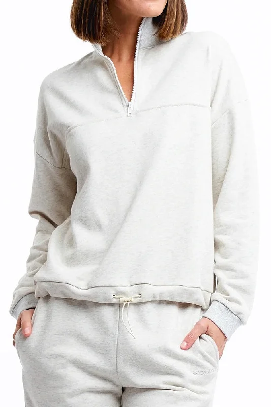 Casa Amuk WOMENS 1/4 ZIP JUMPER - WHITE MARLE Handmade Hand-knitted Hand-woven