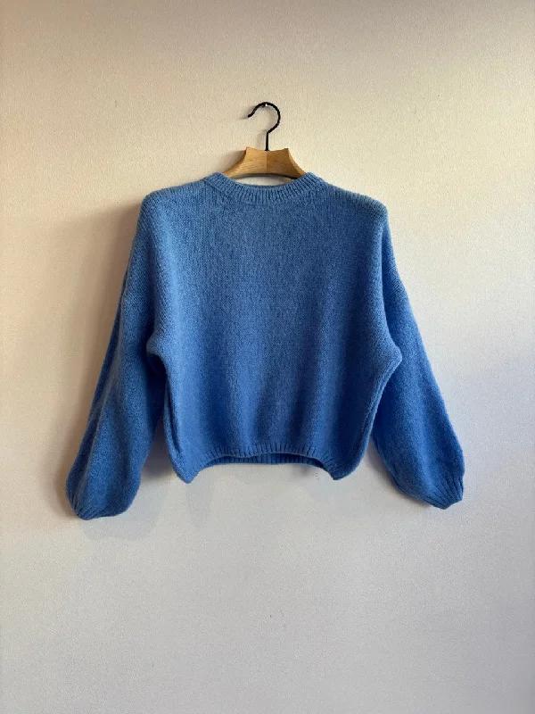 Cornflower Blue Mohair Balloon Sleeve Jumper Mesh Blend Leather Blend Suede Blend