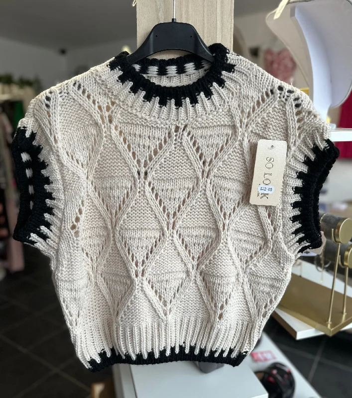 Cropped knitted jumper vest - Beige Lightweight Heavyweight Midweight