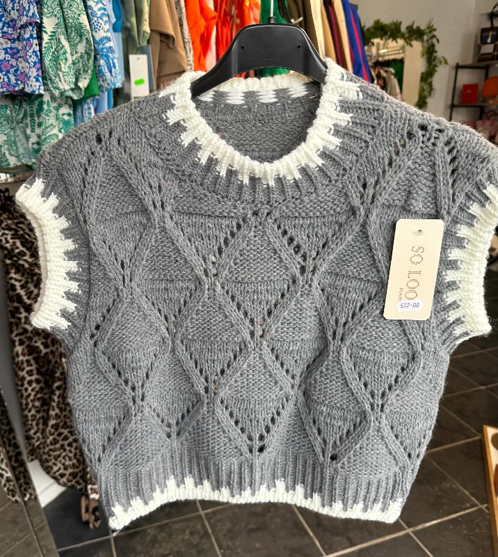 Cropped knitted jumper vest - Black Mesh Fabric Canvas Fabric Denim Fabric