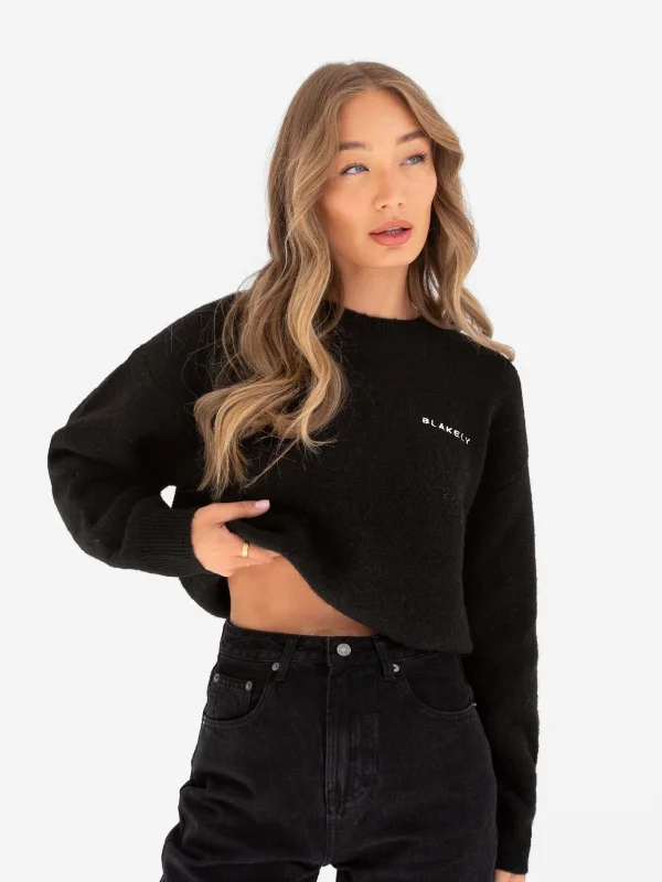 Elara Knitted Jumper - Black Glossy Satin Silk