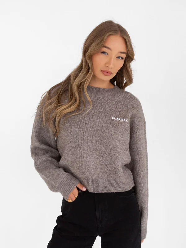 Elara Knitted Jumper - Brown Wool Fabric Cashmere Fabric Tweed Fabric