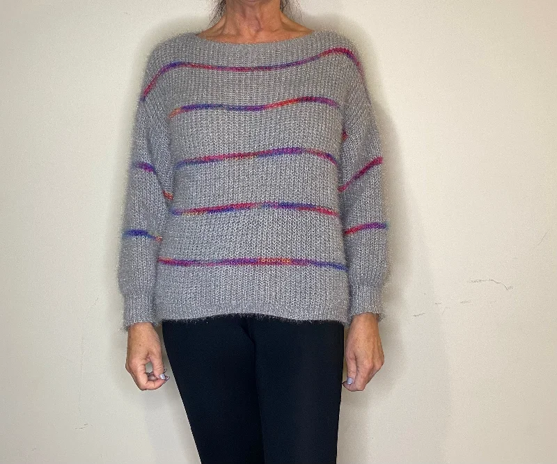 Flo Fluffy Multi Stripe Jumper (2 Colours) Sequined Glittery Shiny