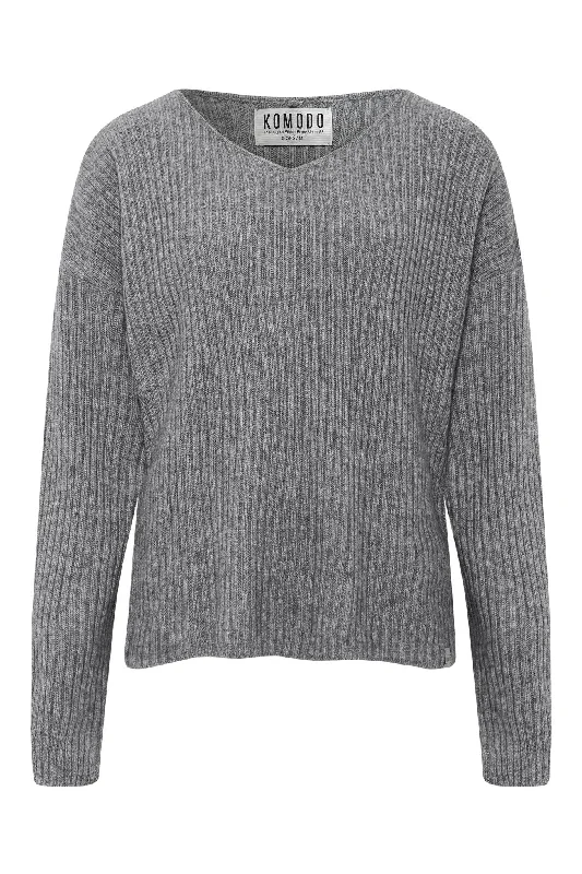 GEMIMA Cashmere Jumper - Grey Handmade Hand-knitted Hand-woven