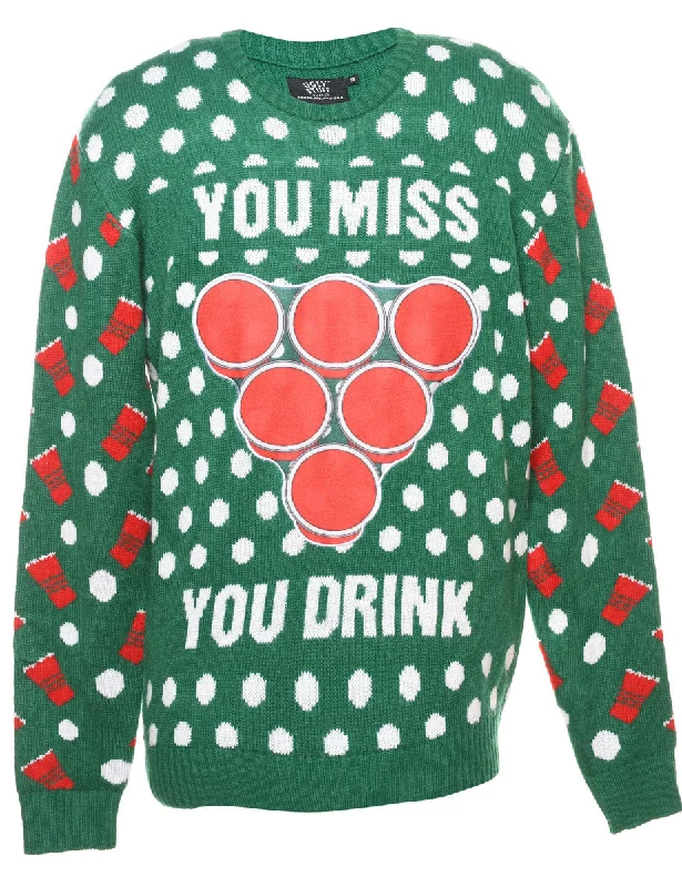 Green Christmas Jumper - S High Neck Crew Neck V-Neck