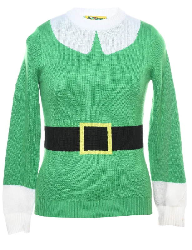 Green Christmas Jumper - XS Zippered Buttoned Snapped