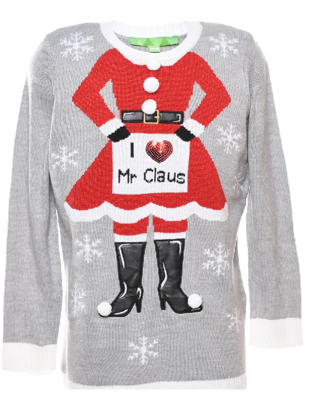 Grey Christmas Jumper - M Polka Dot Checkered Tartan