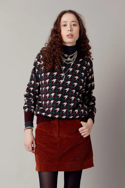 HOUNDSTOOTH - Fine Merino Wool Jumper Walnut Brown Soft Cozy Warm
