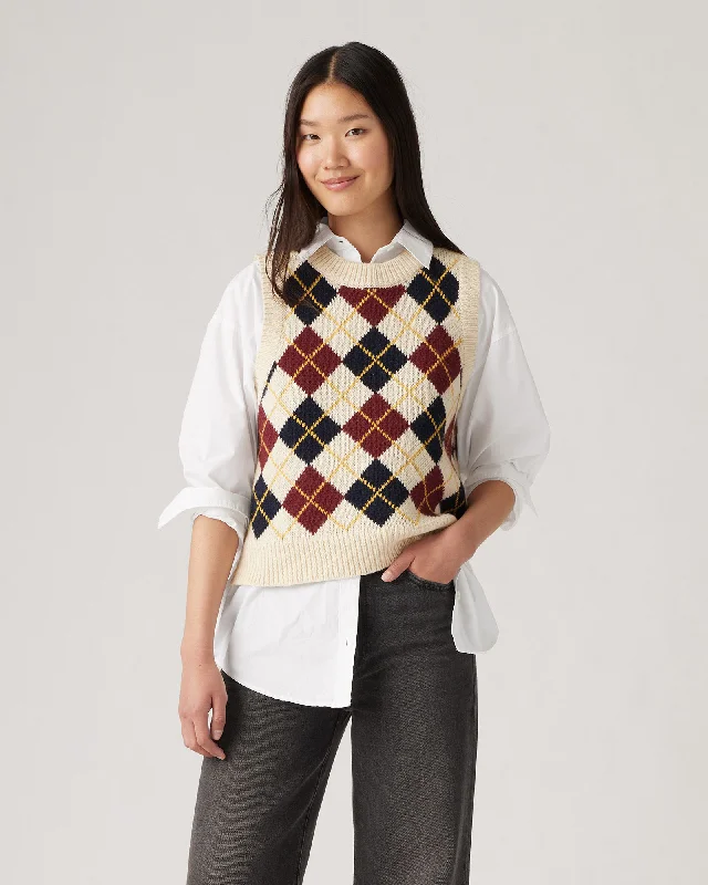 Collegiate Argyle Jumper in White Swan Turtle Neck Boat Neck Asymmetrical Neck