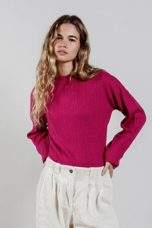 LUCKY Wool Blend Jumper - Fuschia Striped Floral Plaid