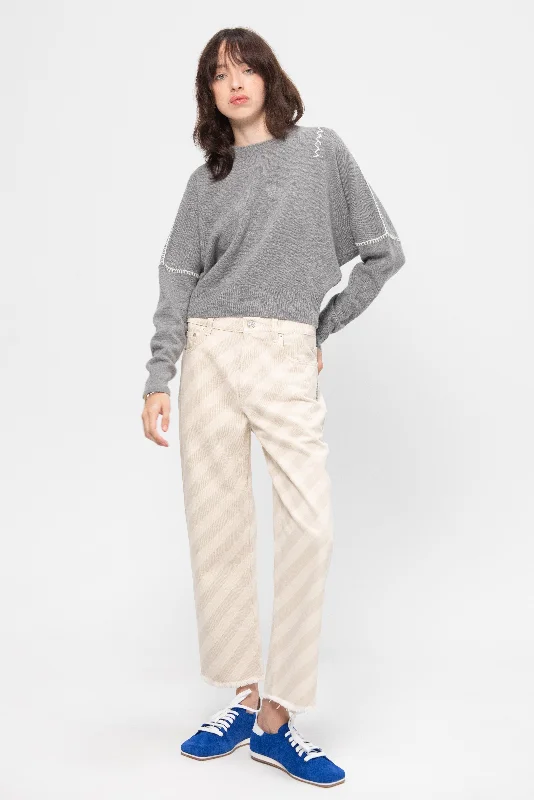 Crew Neck Jumper with Marni Symbol, Neutral Grey Turtle Neck Boat Neck Asymmetrical Neck