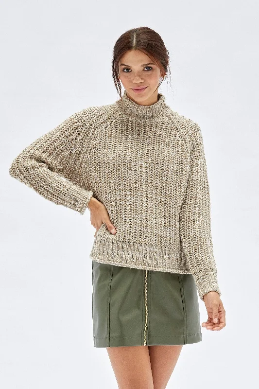 MINKPINK Womens Tiri High Neck Knit Jumper - Multi Houndstooth Herringbone Solid