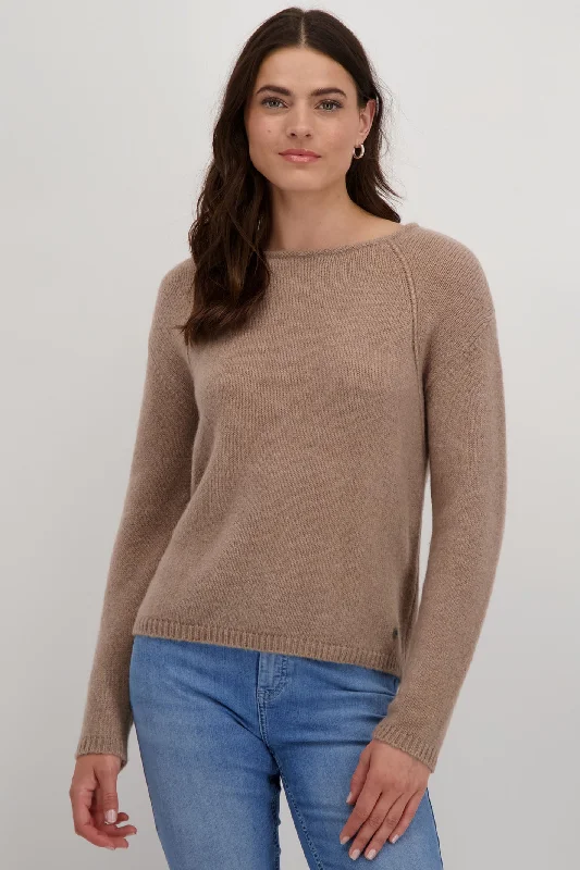 Monari 808312 Milk Chocolate Brown Wool Round Neck Jumper Hooded Caped Shawl Collar