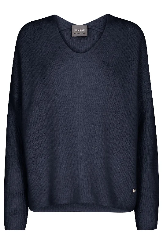 Mos Mosh 153900 Salute Navy Thora V-Neck Knit Jumper Slim Fit Regular Fit Oversized