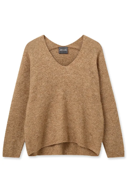 Mos Mosh 153900 Tannin Brown Thora V-Neck Knit Jumper Layered Multi-layer Single Layer Mos Mosh 153900 Tannin Brown Thora V-Neck Knit Jumper Layered Multi-layer Single Layer