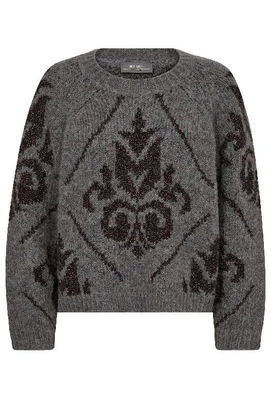 Mos Mosh 167250 Mourning Dove Grey Daya Mohair Knit Jumper Ribbed Striped Patterned