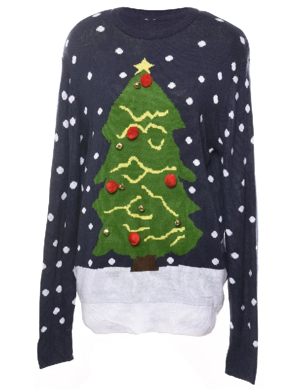 Navy Christmas Jumper - L Fitted Loose Oversized