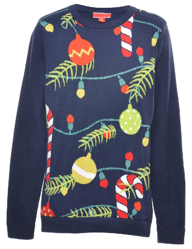 Navy Christmas Jumper - S Jersey Fabric Tulle Fabric Batik Fabric