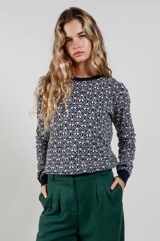 NIA - Organic Cotton Jumper Winter White Herringbone Houndstooth Plaid