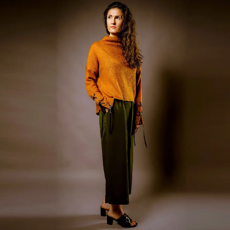 Orange Knitted Jumper Silk Blend Satin Velvet