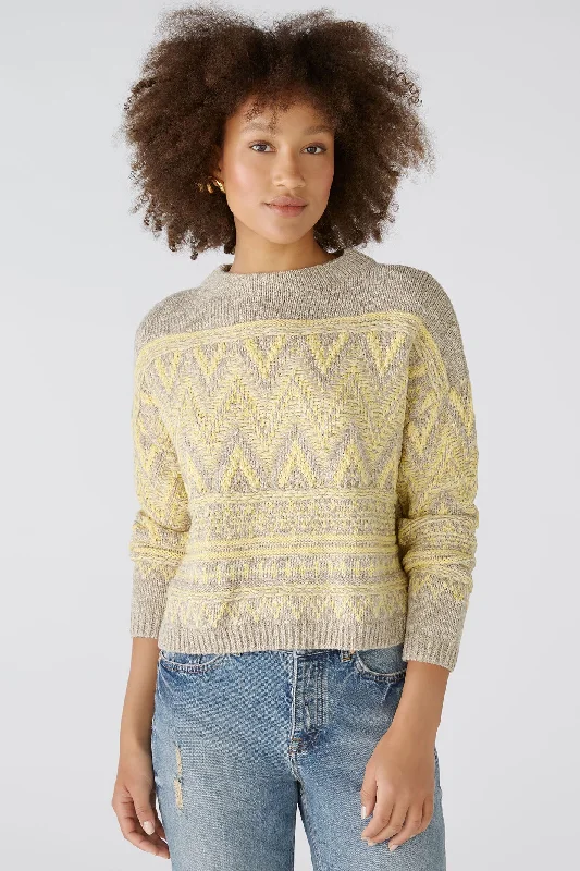Oui 89171 Yellow Taupe Jumper Houndstooth Herringbone Solid
