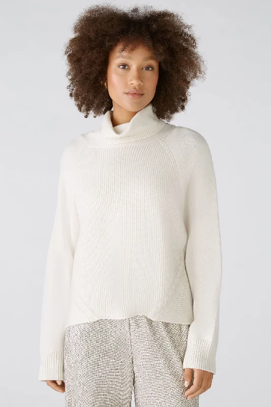 Oui 89173 Off White High Neck Jumper Front Pockets Side Pockets Patch Pockets