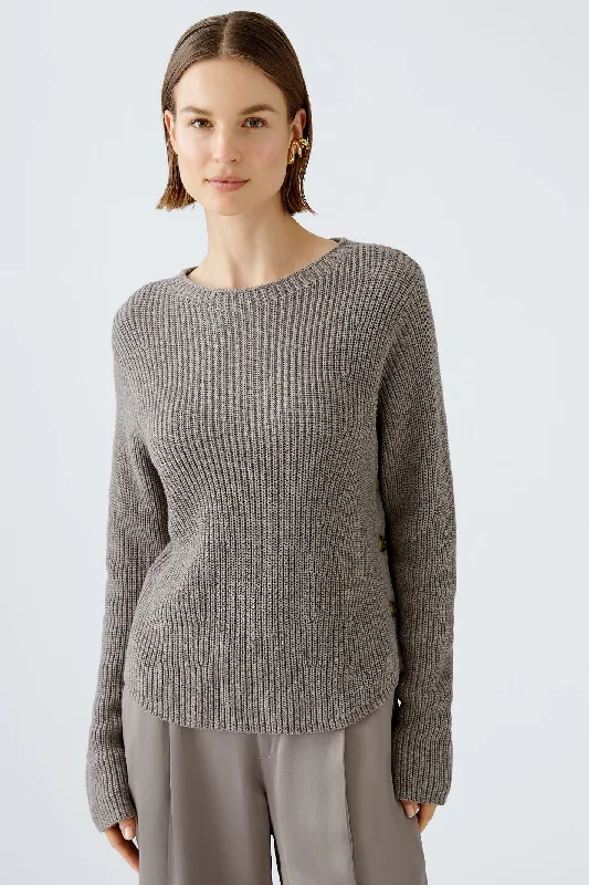 Oui 89190 Smoky Taupe Jumper Ribbed Striped Patterned
