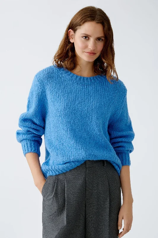 Oui 89927 Cornflower Blue Chunky Knit Jumper Fitted Slim Tailored