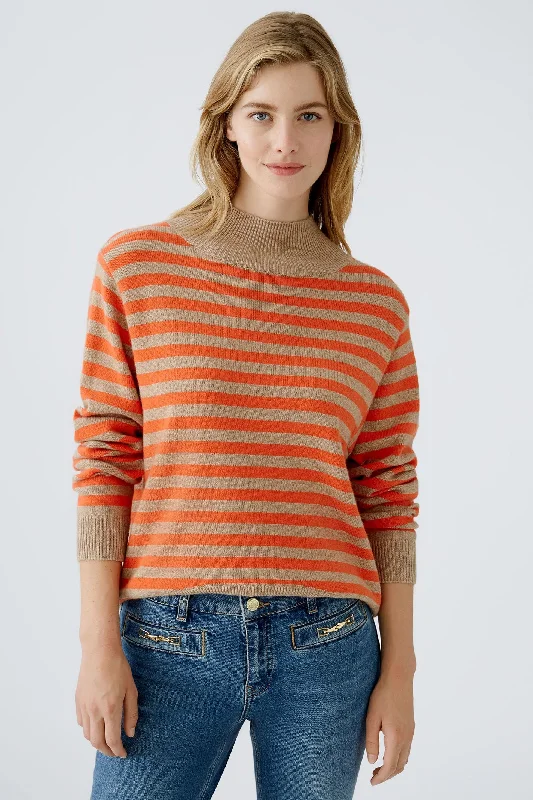 Oui 89934 Beige Orange Stripe Jumper Spandex Blend Rayon Blend Denim Blend