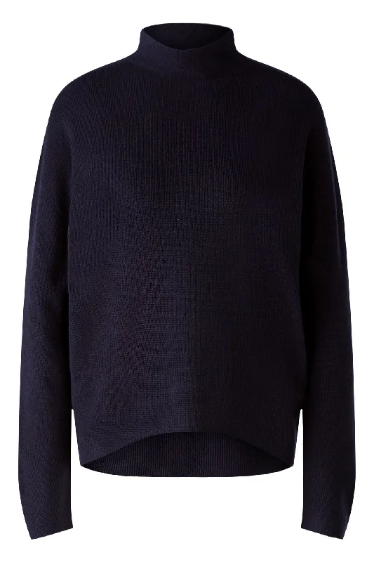 Oui 91546 Navy Jumper Zippered Front Buttoned Front Snap Front
