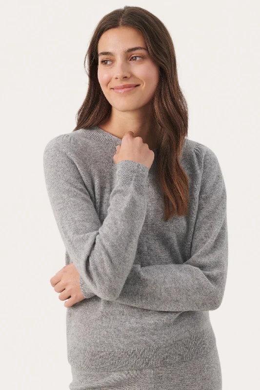 Part Two 30307337 EvinaPW Jumper Grey Melange Fitted Slim Tailored