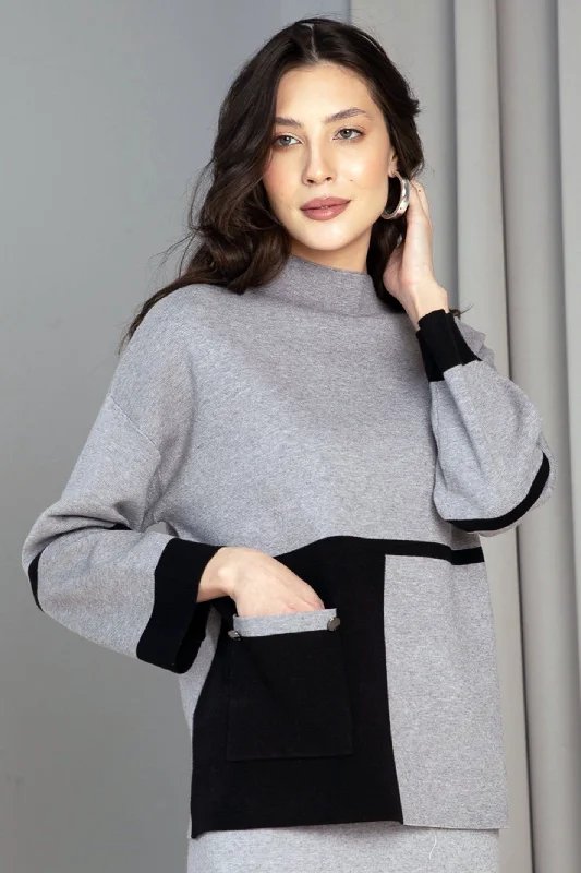 Passioni 16056 Grey Black Colour Block Jumper Lace Blend Ribbed Blend Corduroy Blend Passioni 16056 Grey Black Colour Block Jumper Lace Blend Ribbed Blend Corduroy Blend