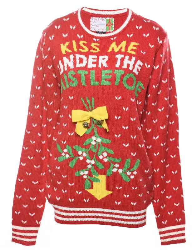 Red Christmas Jumper - M Zippered Front Buttoned Front Snap Front