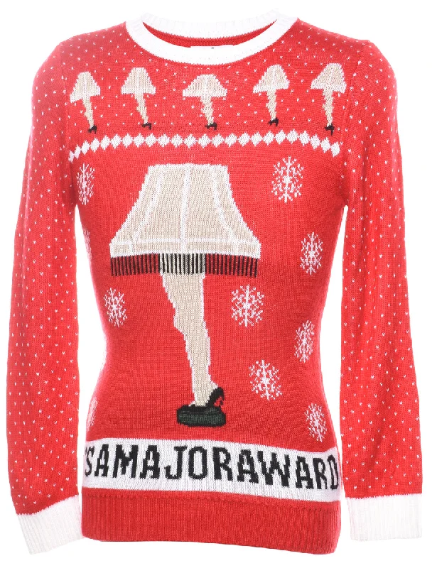 Red Christmas Jumper - S High Neck Crew Neck V-Neck