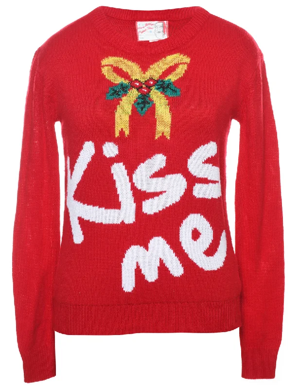 Red Christmas Jumper - S Sequined Glittery Shiny
