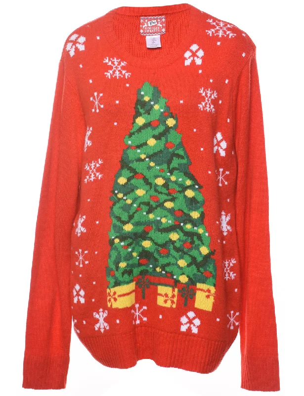 Red Christmas Jumper - XL Collared Crew Neck Turtle Neck
